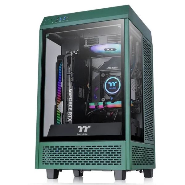 The Tower 100 Racing Green, THERMALTAKE, CASE, Racing Green, Mini-ITX, 2x120mm Fans, AIO 120mm, air 190mm, GPU 330mm, 2x3.5"