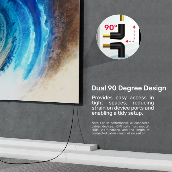 A1046A, UNITEK, Adapter, 90° &amp; 270° Right Angle HDMI Adapter 8K 60Hz &amp; 4K 120Hz.