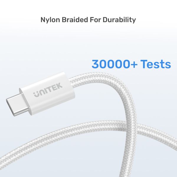 C14141AWH01-1M, UNITEK, 1M, 100W Magnetic USB-C Charging Cable, White.