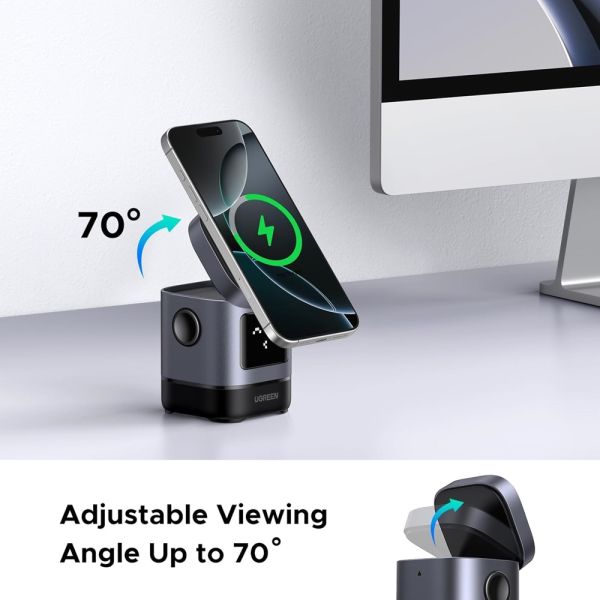 UGREEN Uno W709 (45775) Qi2, 15W, 2-in-1 Magnetic Wireless Charger, Black/Grey