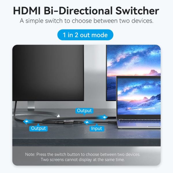 Vention 2-Port HDMI™ Bi-Direction 4K Switcher Black ABS Type