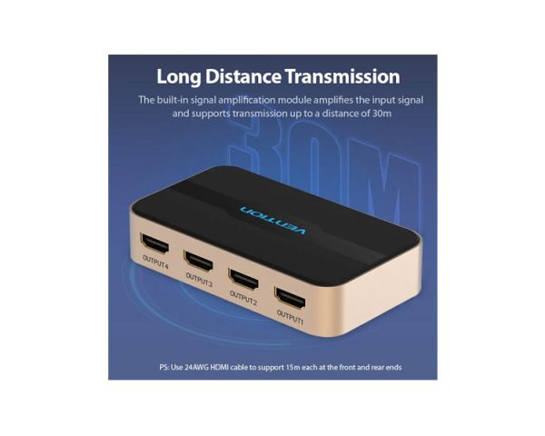 Splitter: Vention ACCG0-EU 4K/30Hz 1 In 4 Out HDMI Splitter Gold Aluminum