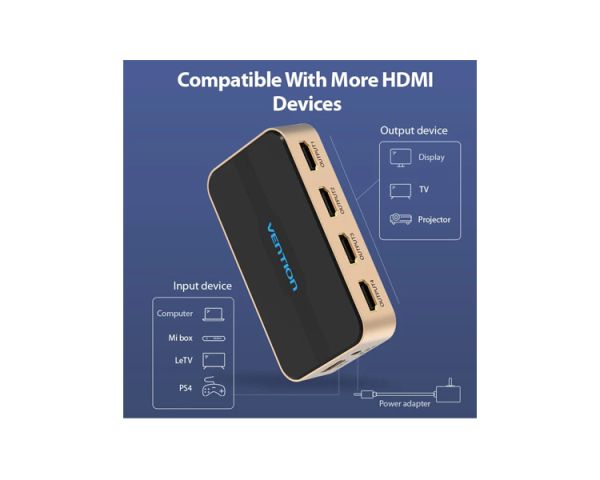 Splitter: Vention ACCG0-EU 4K/30Hz 1 In 4 Out HDMI Splitter Gold Aluminum
