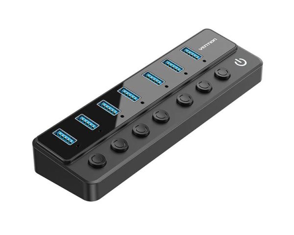 USB Hub: Vention CHXB0-EU 8-in-1 USB 2.0/3.0 Hub With Individual Power Switches Led Black